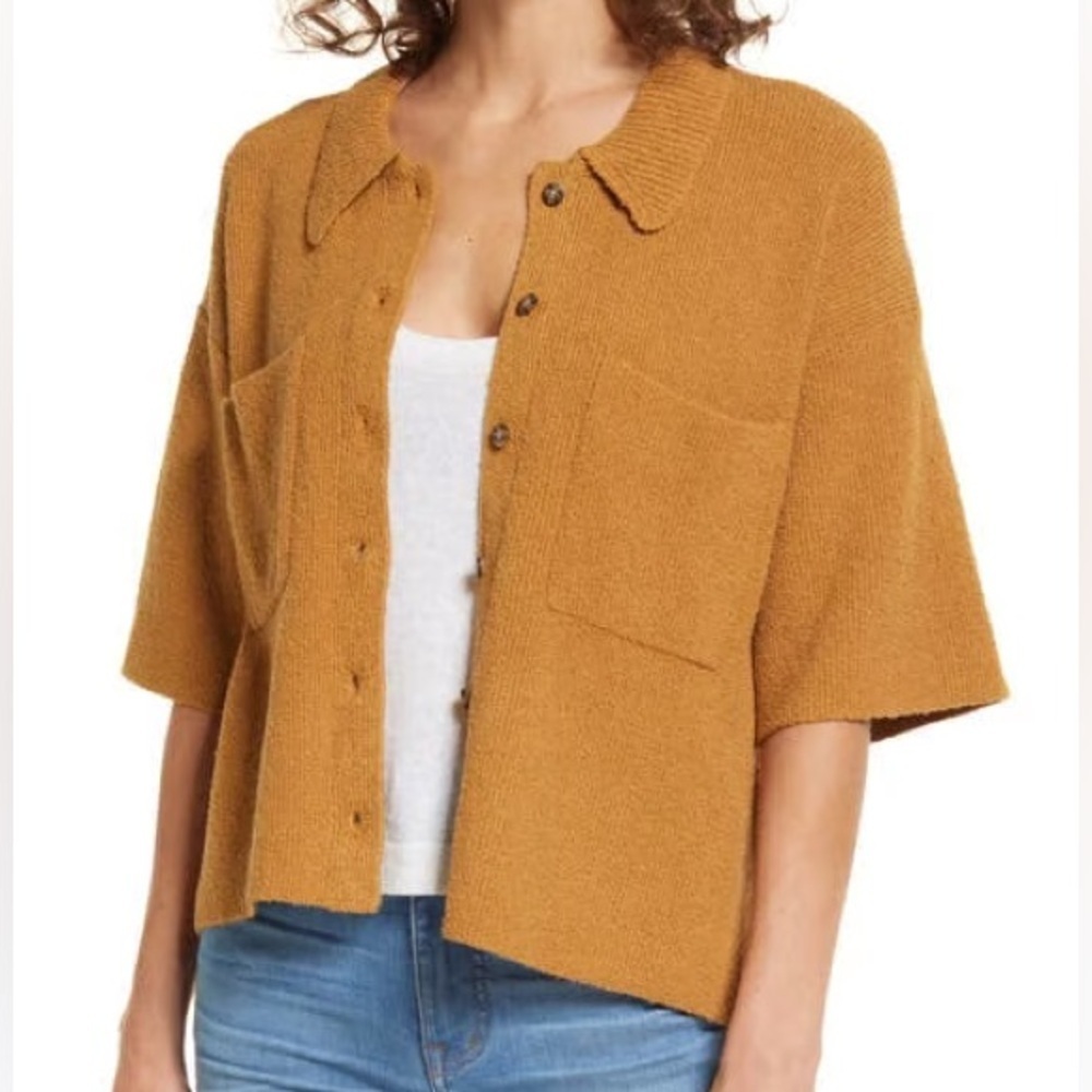Madewell Holmden Button Front Short Sleeve Polo Sweater Toffee Size XXS
